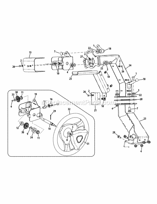 Steering Column Diagram and Parts List for S7237-KW 53CI8DU8050-37HP Cub Cadet Lawn Tractor